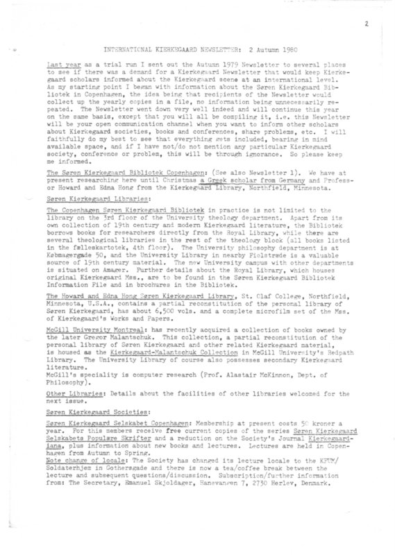 International Kierkegaard Newsletter, 1979_2